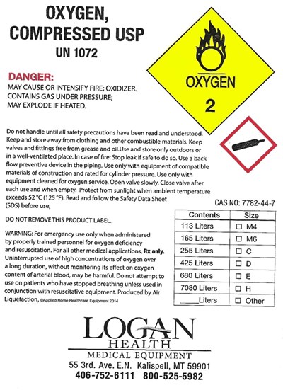 Logan Health Oxygen Label